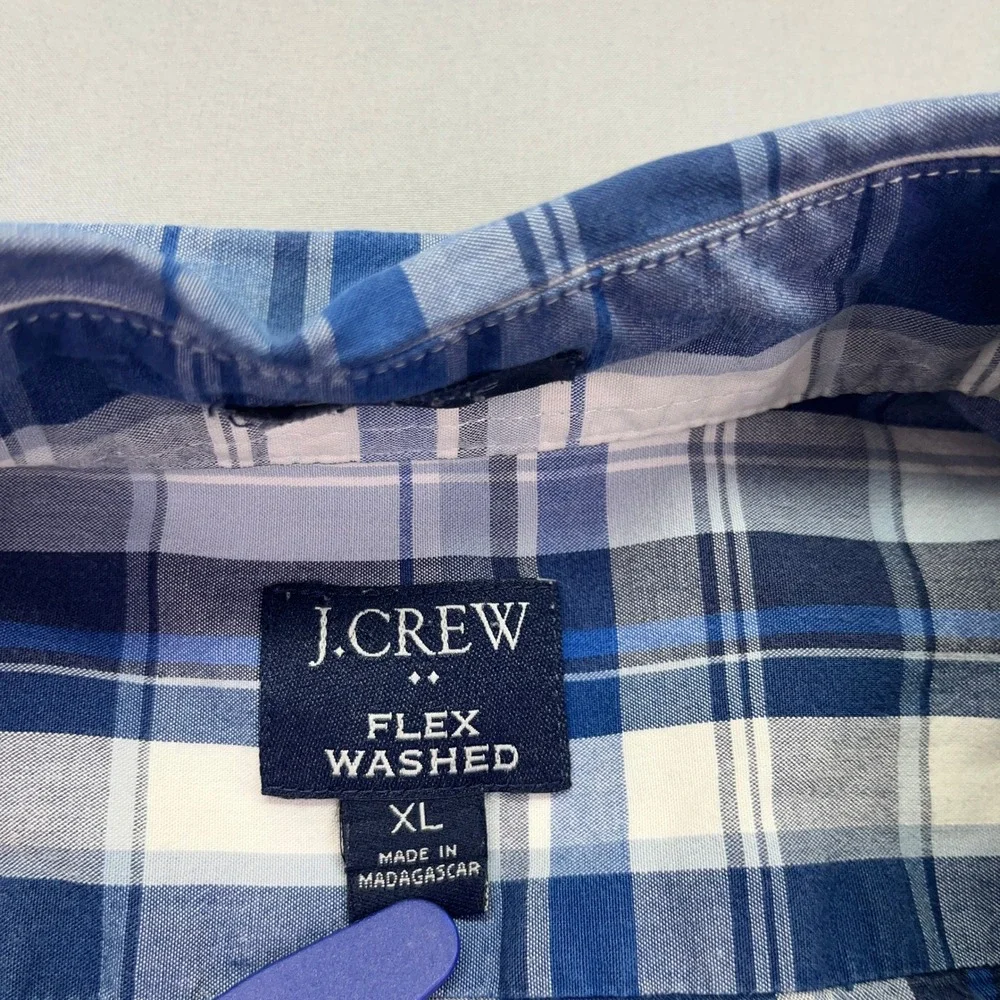J. Crew Flex Washed Button Down Shirt Plaid‎ Classic Fit XL Boho Preppy Retro